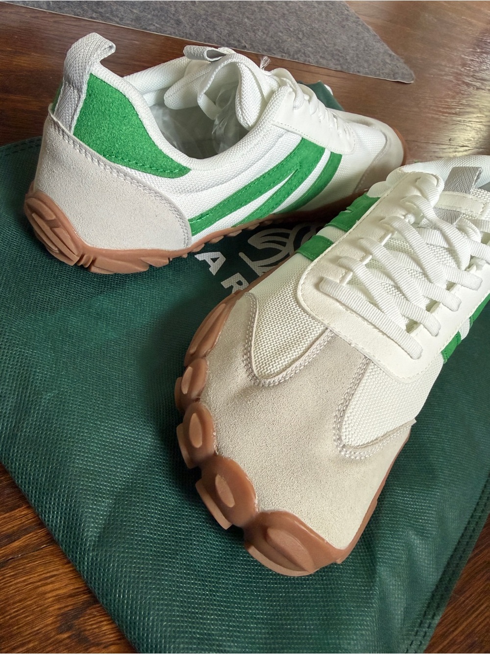 Bearefoot White and Green Barefoot Sole Trail Sneakers